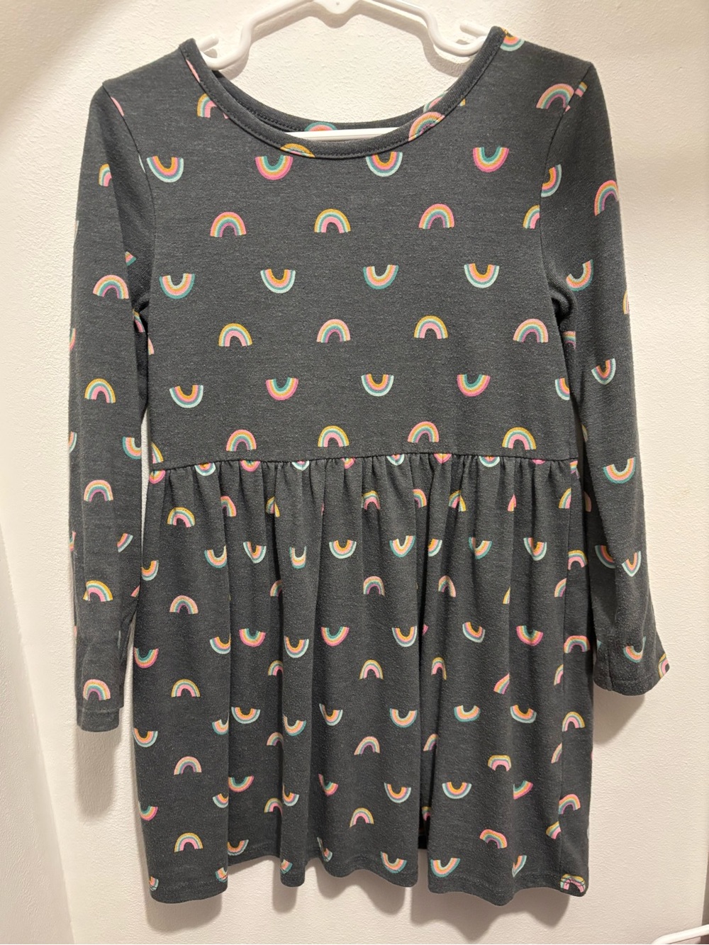 Cat & Jack Girls' Long Sleeve Rainbow Print Dress Charcoal Size 5T